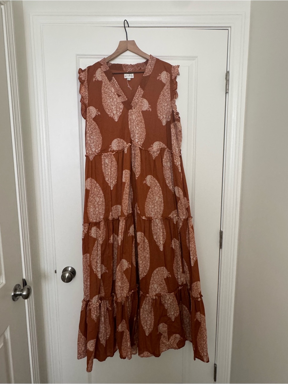 Wonderly Smocked V-Neck maxi dress in Rust
